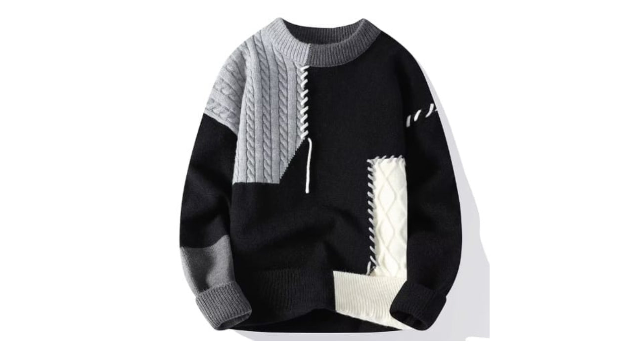 Zunavel Herren Patchwork Strickpullover – Moderner Winter Pullover für Herren (Warm & Komfortabel)