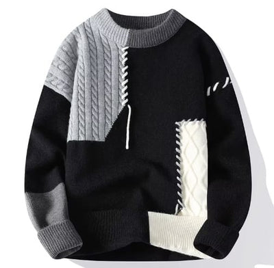 Zunavel Herren Patchwork Strickpullover – Moderner Winter Pullover für Herren (Warm & Komfortabel)